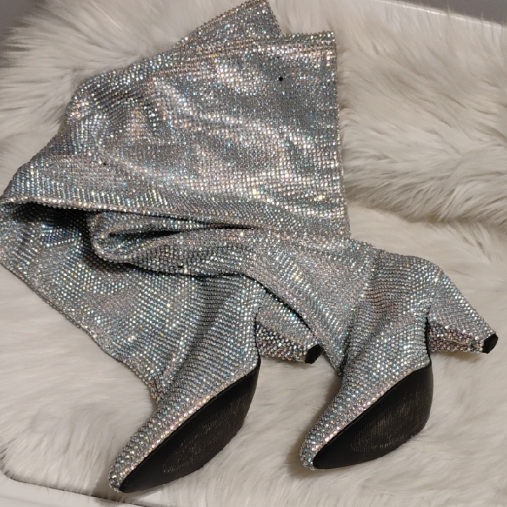 Sale! Extreme Sparkle Silver All Over Rhinestone Over-The-Knee Boots Sz.40